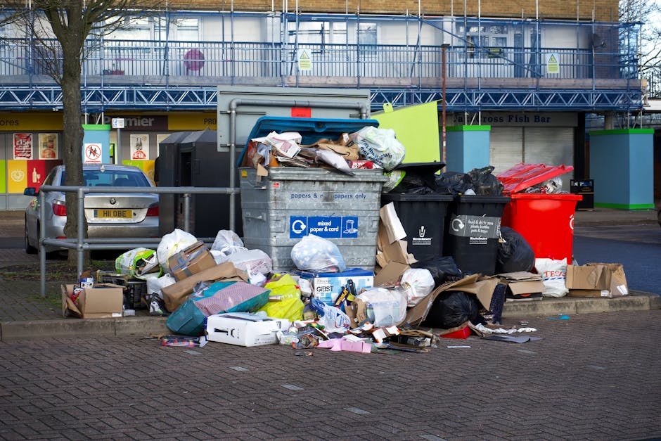 A row of five large, black wheeled rubbish bins with yellow lids positioned against a plain, light-colored wall in an outdoor setting. Each bin features a white oval label with barcode and serial number details, indicating they are part of a waste collection system for private disposal or alternative waste handling. The bins are aligned on a concrete surface, with the first three showing slight wear and dirt, while the remaining two appear cleaner. The lighting is natural, casting soft shadows on the ground and wall, emphasizing the textured surfaces of the bins and the smooth finish of the wall behind them. The scene reflects a typical on-site waste management arrangement used for rubbish clearance, likely arranged through a private service provider such as Rubbish Clearance Streatham, suitable for on-demand rubbish removal or managed waste disposal outside standard municipal collection services.